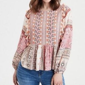 American eagle tassle embroidered top size m